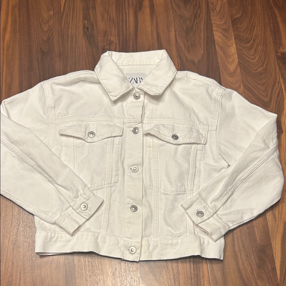 Zara Off-White Cropped Denim Jacket
